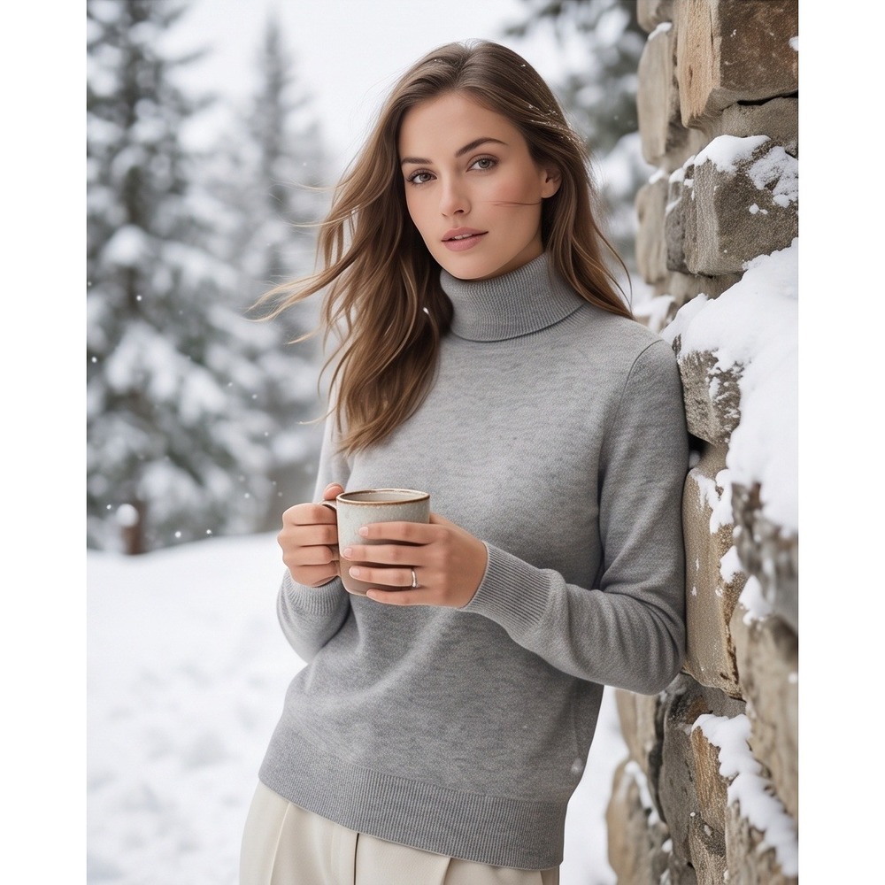 Vintage Ralph Lauren S Gray Cashmere Blend Turtleneck Sweater Womens Small